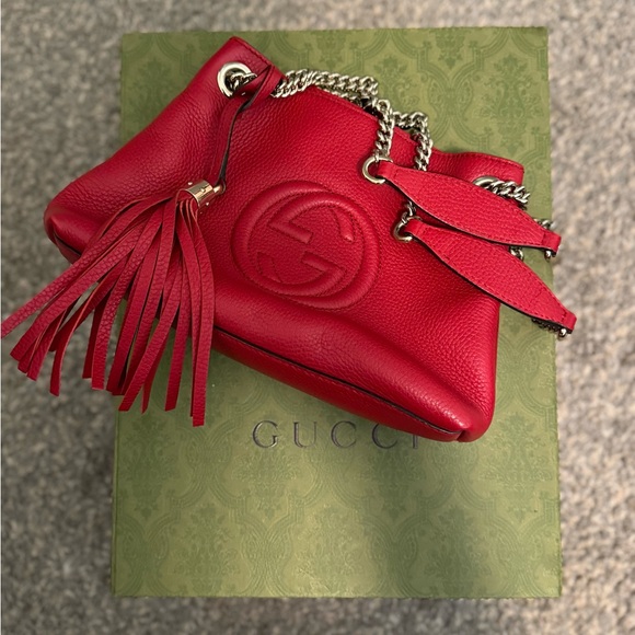 Gucci Handbags - Gucci Red Shoulder Bag with Tassel and Chain Strap
